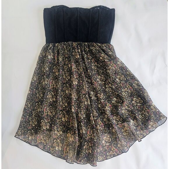 Y2K VTG Free People Sz M Festival Tube Top Black Floral Sheer Summer Whimseygoth - Picture 1 of 6